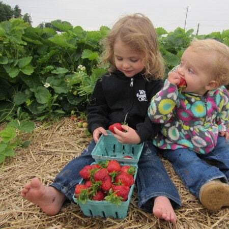 Talia and Kayla with strawberries
