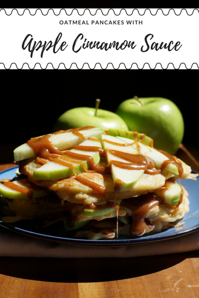 Fall feast! Easy oatmeal pancakes with apple cinnamon topping #apples #pancakes