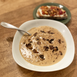 Creamy Mushroom Soup with Fruit-Topped Crostini Cream-of-mushroom-soup
