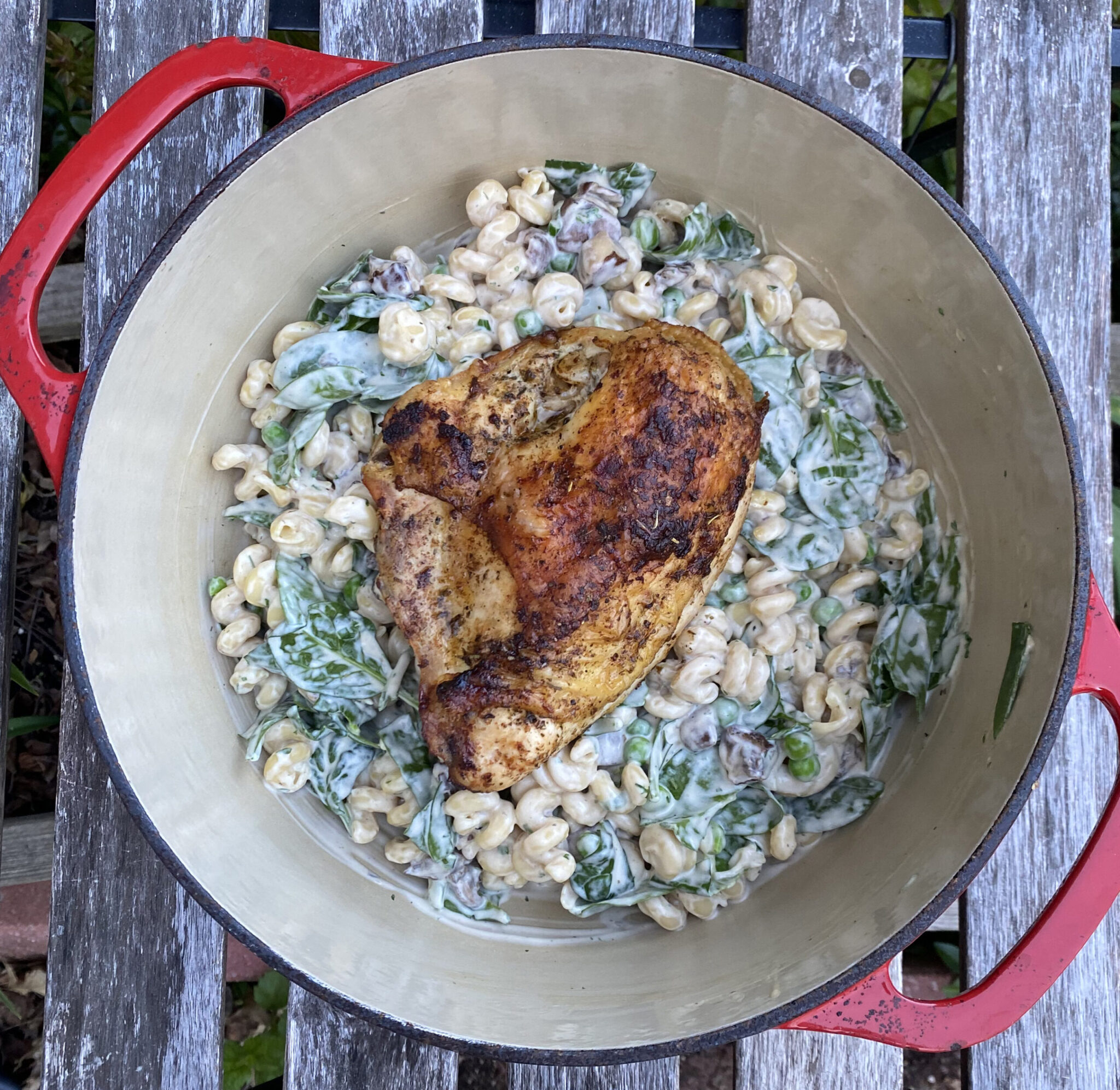 Asparagus and Mushroom Pasta in Mascarpone Sauce With Roasted Chicken Breast Weavers Orchard