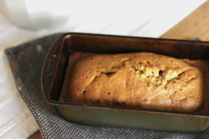 pumpkin zucchini bread in a loaf pan
